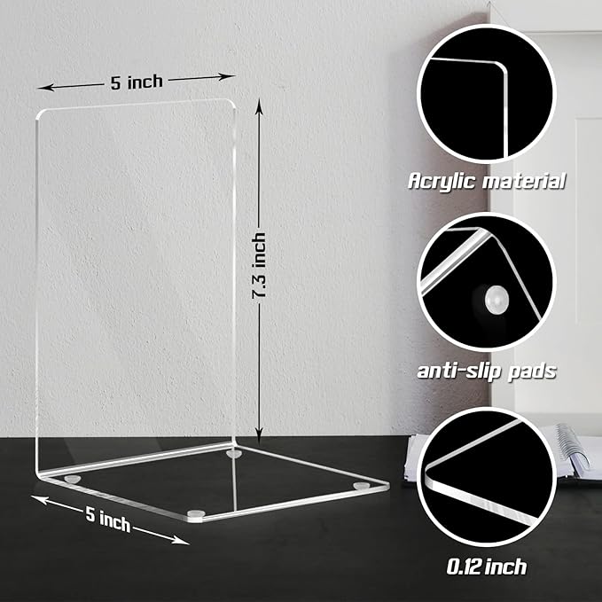HappyHapi Acrylic Bookends for Shelves, 12 Pcs Clear Book Ends for Heavy Books, Decorative Book Holder for Home Library Office, 5 x 5 x 7.3 inch，6 Pair