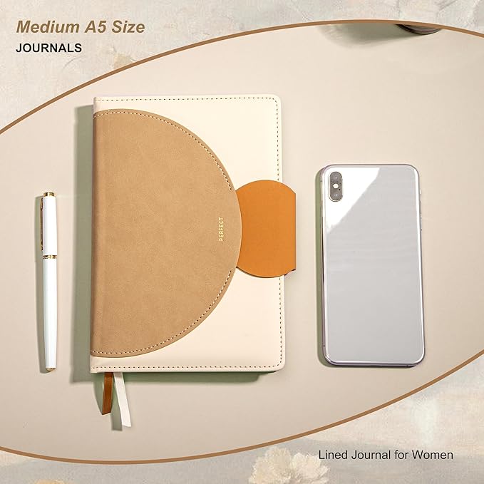 CAGIE AGIE Lined Journal for Women, 100GSM Leather Journals for Writing with Buckle Closure,A5 Hardcover Diary Journaling Notebooks for Business Work School Note Taking 5.9" x8.59 (Brown x 2)
