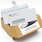 2500#10 Commercial Custom Printed Envelopes, White, Single Left Window, Self Seal, Security Tinted, Text and Logo Customization, Size 4-1/8 x 9-1/2 Inches, 24 LB