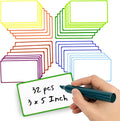 Availey 32 Pieces (3 x 5) - Colored Border Magnetic Dry Erase Labels - Reusable Strips for Classroom Home Office Garage Refrigerator Blank Writable Erasable Cards Name Tags Students Locker Shelf