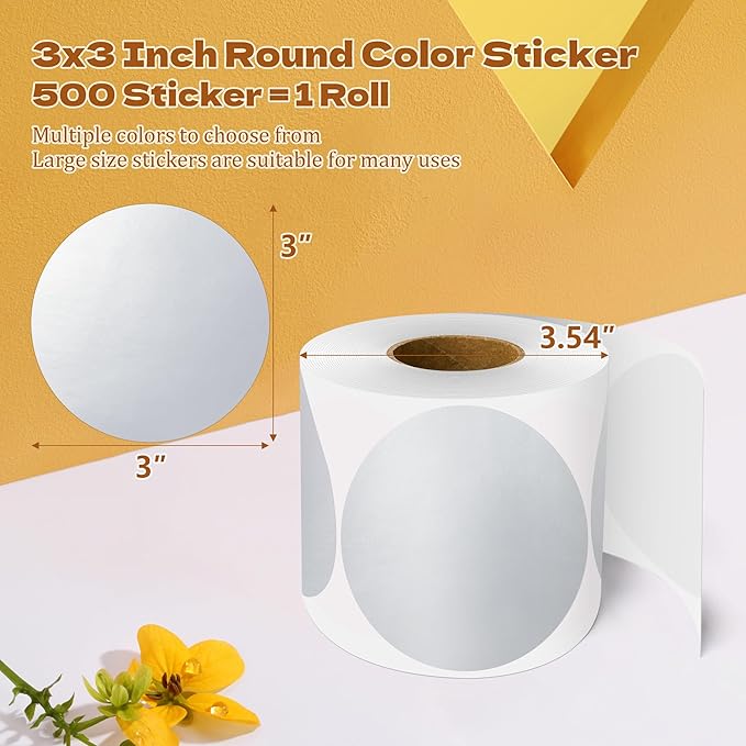 3 Inch Round Color Coding Labels (500 per Roll) - Colored Dot Stickers Round Labels for Inventory, Warehouse, Office Organizing - Silver Circle Stickers