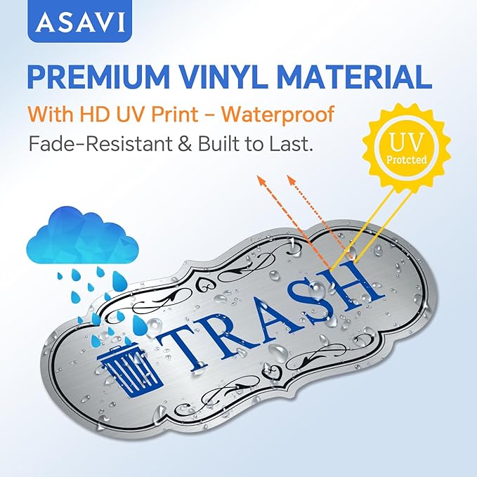 ASAVI Trash & Recycle Stickers – 2-Pack Self-Adhesive Vinyl Labels, Waterproof & Durable (Brushed Silver Green Blue, Medium 6.3 x 2.7 inches)