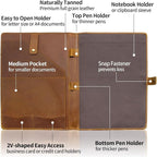Jack&Chris Leather Portfolio, A4 Document Folder Legal Pad Padfolio, Professional Writing Letter Notepad Clipboard Sleeve Organizer, Resume Folio Binder for Men&Women,Brown