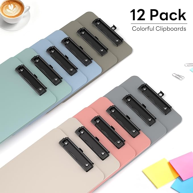 Zoenley A4 Plastic Clipboard Set of 12, Morandi Colorful 12.5 x 9 Letter Size for Classroom, Students, Teacher, Nurse, 8.5 x 11 Clip Board with Low Profile Black Clip, Office & School Supplies