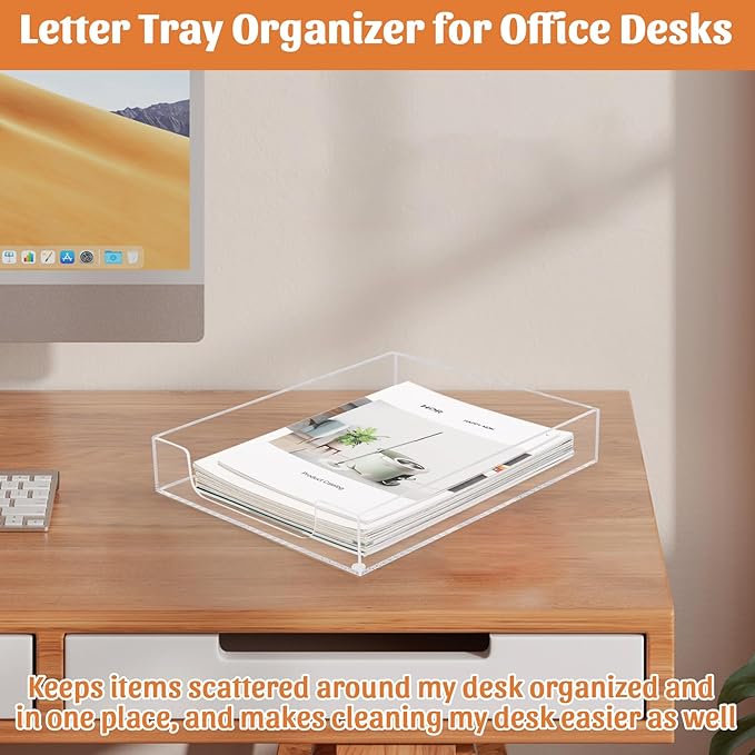 AZFUNN Acrylic Letter-Size Tray, Sturdy Heavy-Duty Clear Printer Paper Tray, Single-Tier Stackable File Storage Organizer for Office Home (1, Clear)