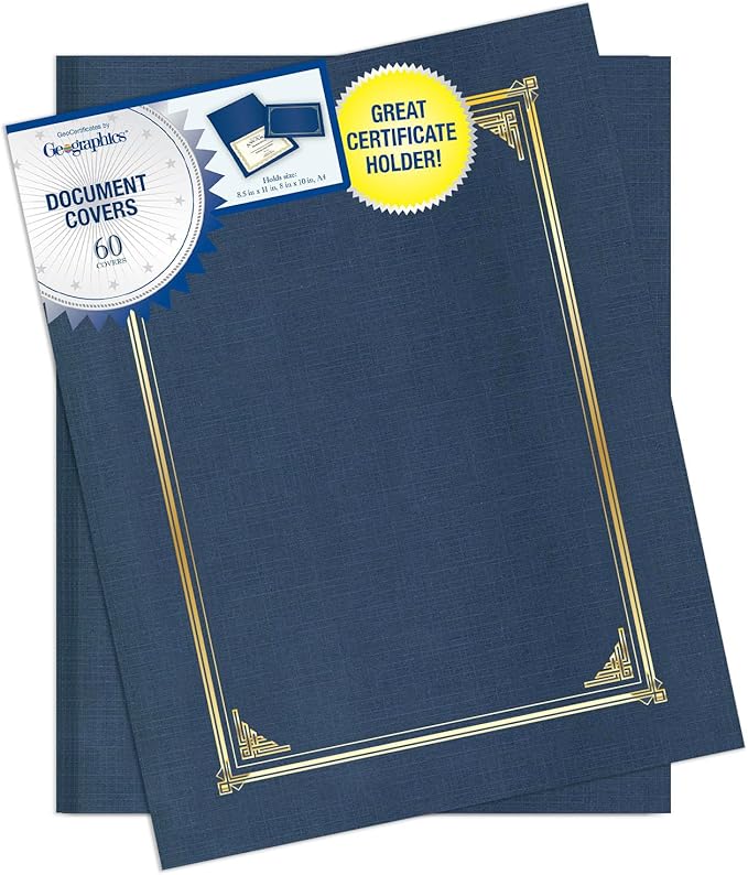 Geographics Classic Linen Document Covers 12.5” x 9.75” Navy Blue 60 Pack - Certificate Holders, Diploma Holder, Frame Documents - Premium Linen Texture for Professional Presentation