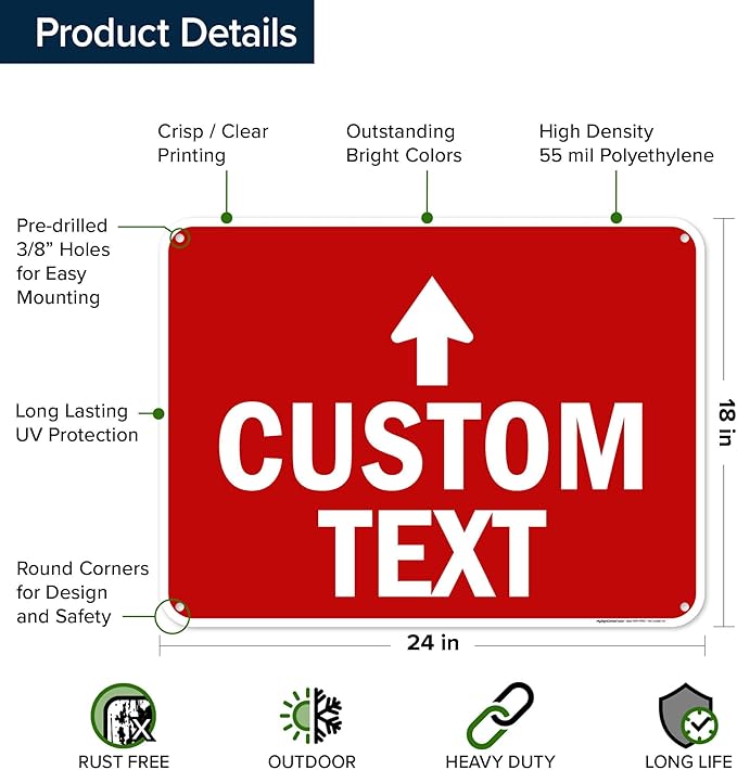 Custom Arrow,Custom Directional Sign, Up Arrow,18x24 Inches, 55 mil thick HDPE (high density polyethylene) Made in USA by My Sign Center