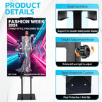 Noliven 4 PCS Adjustable Poster Stand, 43"-83" Adjustable Metal Sign Holder for Display, Double-Sided Freestanding Pedestal Sign Stand, for Restaurants, Parties, Cinemas and Outdoor, Black