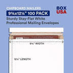BOX USA StayFlat Envelope 9.75"L x 12.25"W 100-Pack for Keeping Photos, Documents & Artwork Protected During Mailing and Shipping
