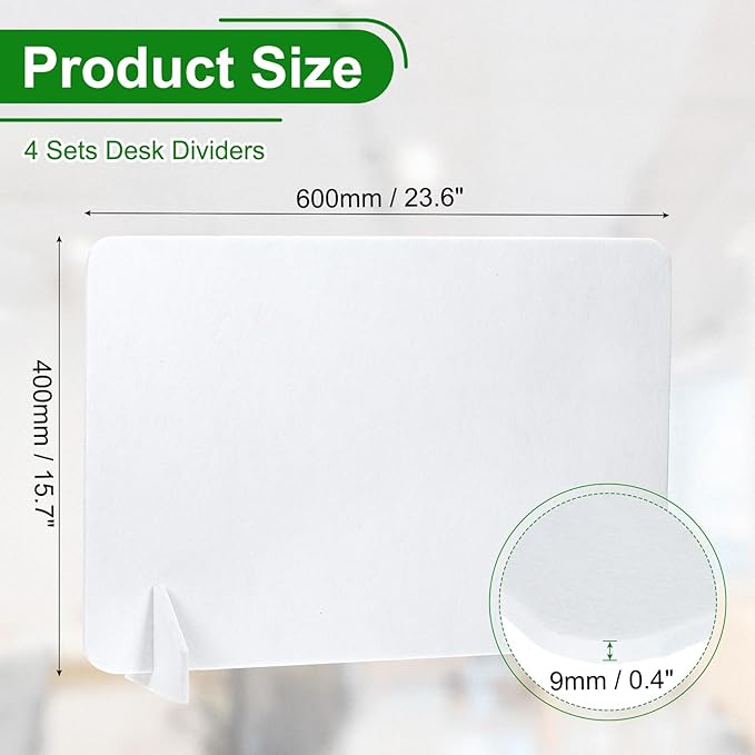 PATIKIL Desk Divider, 4 Set 24 x 16 Inch Acoustic Freestanding Desk Divider Desk Privacy Panel with 8 Pcs Support Feet for Library Office Workstation,White