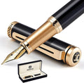 HDDNB Black Luxury Fountain Pen Set for Men and Women with Gift Box, 24K Gold Finish and Gilded Nib(Medium) with 5 Black Ink Cartridges and Converter