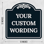 Custom Decorative Sign, Personalized Metal Sign for Business, Driveway, Home, Airbnb, Office Door Plaque, Black Background, 12x12 Inches, ACM, Fade Resistant, Made in USA