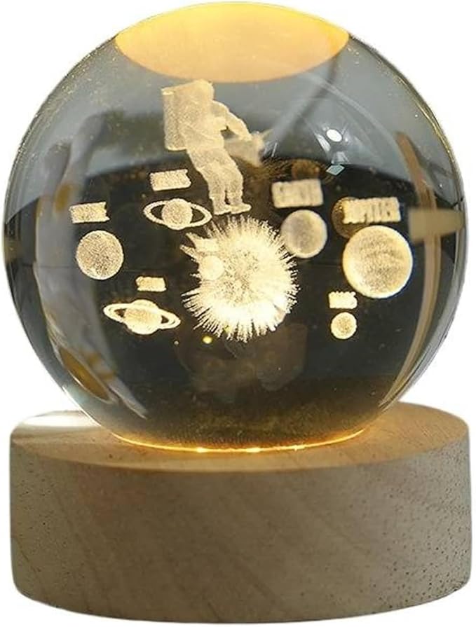 C&M 3D Cosmic Planet Crystal Ball Night Light,Cosmic Planet Figurine Lamp,Decorative Glass Sphere Ball Paperweight Crystal Sea Animal Decorations for Home (Cosmic Planet)