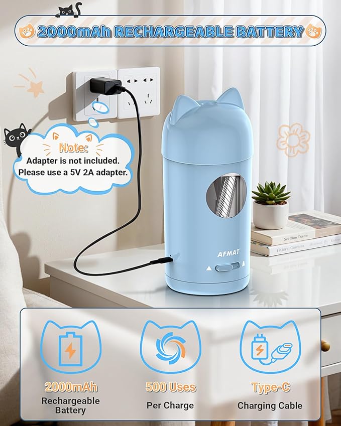 AFMAT Electric Pencil Sharpener, Pencil Sharpener for Kids, Auto in & Out, Colored Pencil Sharpeners for φ7-8mm Pencils, Rechargeable & Cordless, Fully Automatic Hands-Free for Classroom Home PSX9
