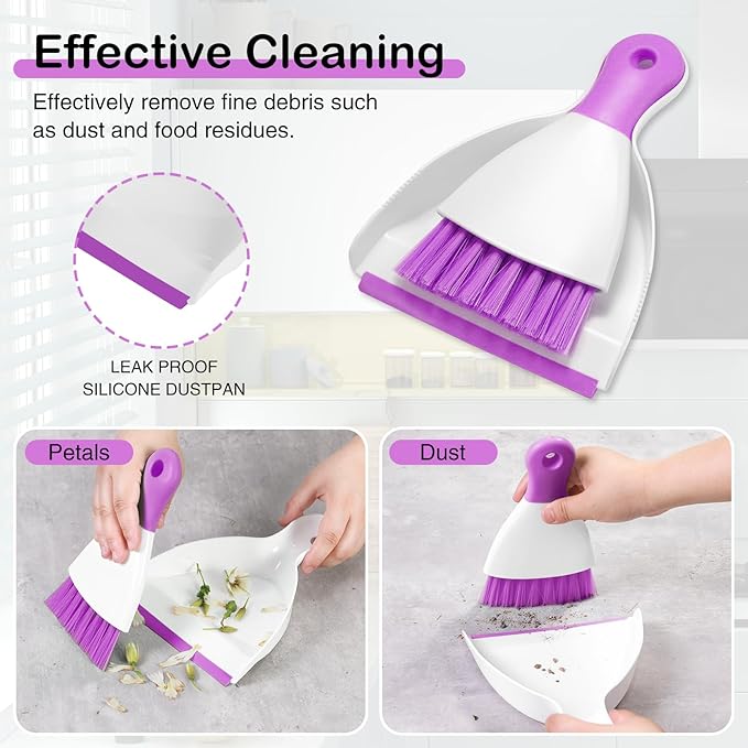 NACENA Mini Dustpan and Brush Set, Small Broom and Dustpan Set Dust Pan and Mini Hand Broom Dustpan and Broom Combo Compact for Home Table Keyboards Sofa Kitchen, Purple
