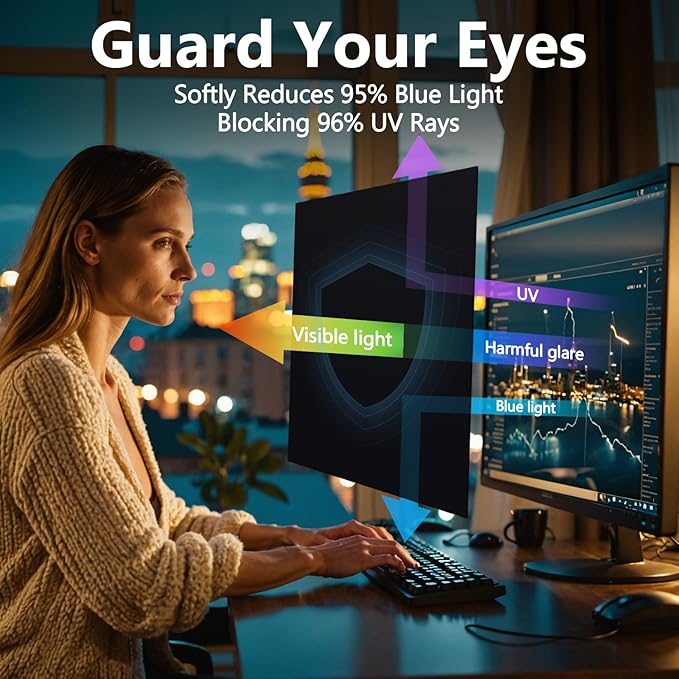 JEEETINTX Magnetic Computer Privacy Screen Filter 24 Inch for Frameless Monitor Thin Bezel 16:9 Widescreen, Hanging Removable Anti Glare Blue Light Privacy Shield Protector Eye Protection