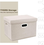 TYEERS Large Storage Bins with Lids, Collapsible, Washable, Fabric Storage Boxes for Organizing, 17.3x11.8x11.4 inches, 3 Pack, Beige