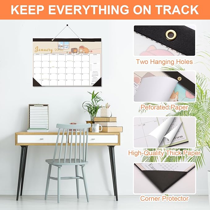EaseForm 24 Month Desk Calendar 2026-2027, Runs from January 2026 to December 2027, Large 17"x12" Desktop/Wall Monthly Calendar, 2 Year Academic Calendar with Note & To Do for Home, School or office