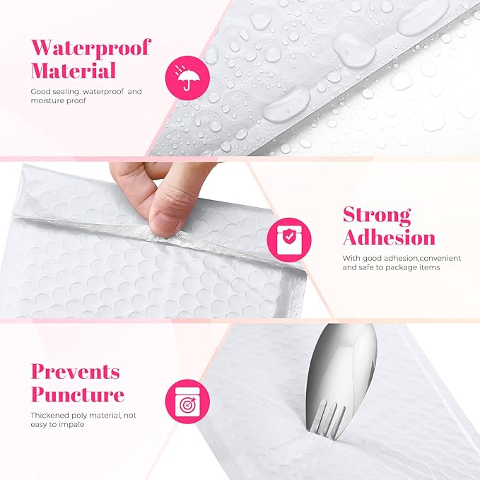 Metronic Bubble Mailer 10x13" White 25 Pack, Poly Padded Envelopes Waterproof Shipping Bags for Clothing, Self Seal Cushioning Mailers for Shipping Books, Jewelry, Makeup Supplies