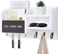 Lwenki Mail and Key Holder – Wall Mount Key Hanger with Shelf and 7 Metal Hooks – Decorative Natural Paulownia Wood Entryway Organizer with Mounting Hardware (16.5”W x 8.7”H x 3.5”D) (White)
