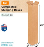 Tall Moving & Shipping Boxes 4"L x 4"W x 24"H (25-Pack) - Extra Strength 200 lb vs Regular - Corrugated Boxes for Packaging Moving - Durable Box for Shipping - Eco Shipping Box by IDL Packaging