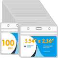 Marspark 100 Pieces Clear Plastic Horizontal Name Badge ID Card Holders with Waterproof Type Resealable Zip, 3.54 x 2.36 in, Transparent PVC Sleeve for Office Back to School Supplies