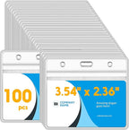 Marspark 100 Pieces Clear Plastic Horizontal Name Badge ID Card Holders with Waterproof Type Resealable Zip, 3.54 x 2.36 in, Transparent PVC Sleeve for Office Back to School Supplies