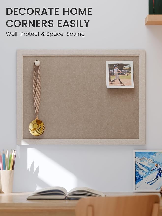 Fluxynara Foldable Cork Board Alternative, Felt Bulletin Board 24" x 18" Oatmeal Frame with 16 Adhesive Tabs, Pin Board for Home Office, Classroom, Entryway, Kitchen Wall Decor—Deep Camel
