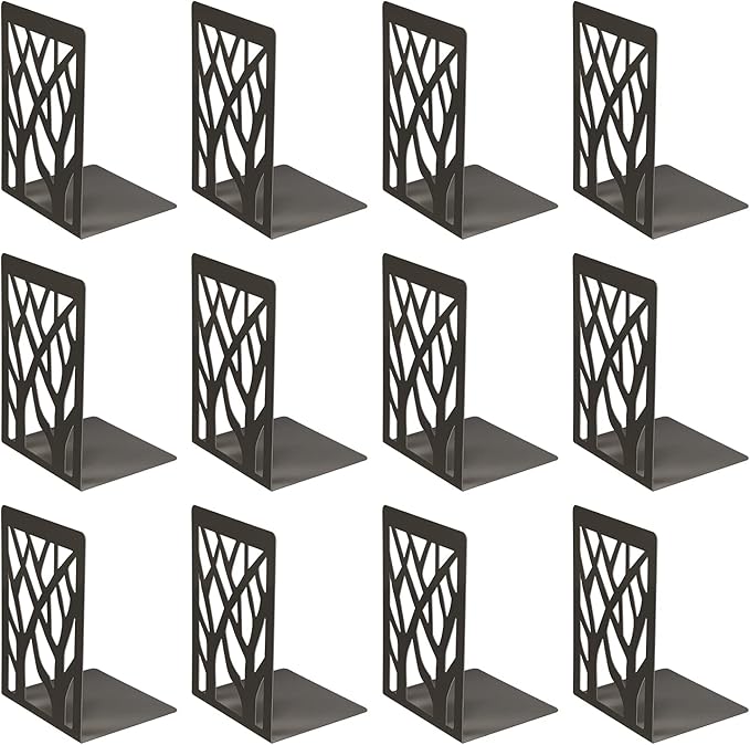 MSDADA Bookends, Book Ends for Shelves, Bookends for Office, Book Ends for Heavy Books, Book Shelf Holder Stand Home Decorative，Metal Bookend Supports, Book Stoppers, Black(6 Pairs)