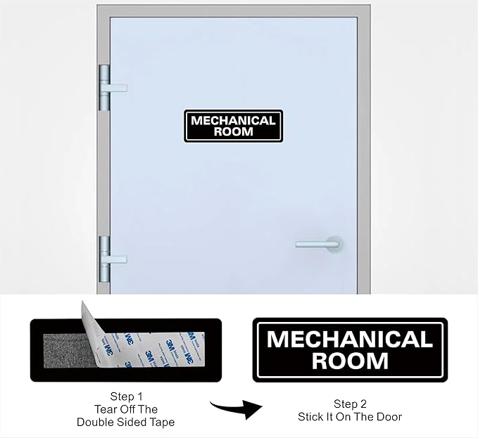 Mechanical Room Sign – Equipment Room Sign, Premium Durable Acrylic Material, Super Strong Self-Adhesive, Quick Installation, Suitable For Home And Business (9 × 3 Inches, Black)