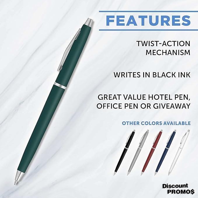 DISCOUNT PROMOS Langham Ballpoint Pens Set of 10, Bulk Pack - Black Ink, Great for Office, School, Business, Tradeshows - Hunter Green