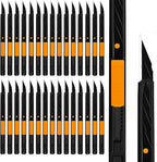 MANUFORE 30pcs Orange 9mm Snap-off Knives with Safety Auto-lock, Metal Handle, Black Blade, Lightweight Portable Retractable Cutter for office, school