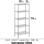 Regal Altair 18" Deep x 30" Wide x 74" Height Wire Shelving Kit | 5-Tier | NSF Commercial Storage Rack Unit