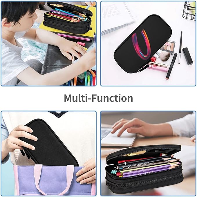 Cute Initial Pencil Case for Kids Students, Large Capacity Pencil Pouch for Boys Girls, Letter Design Pencil Box Pen Bag Office Stationery Organizer, Rainbow Letter U