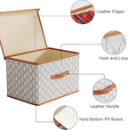 Tuza 2 Pack Fabric Storage Bins with Lids, Collapsible Closet Organizer Container, Decorative Storage Boxes with Lids for Organizing Clothes, Blanket, Grey & White, Extra Large