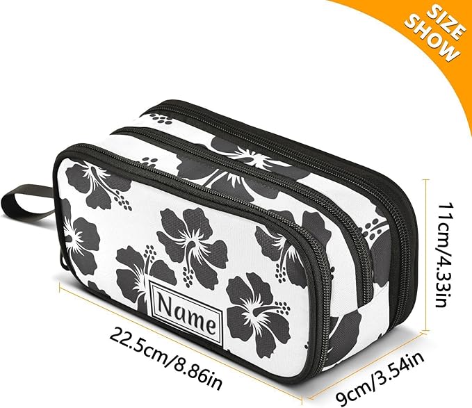 BOENLE Custom Tropical Hawaiian Hibiscus Flowers Pencil Case Box Boys Girls Personalized Name Large Pencil Pouch Stationery Pen Bag Organizer for Kids Adults School