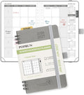 POPRUN Pocket Monthly Planner 2026-2027 (Small Size 4.25" x 6.25") 18 Months Calendar Book(Jan 2026 - Jun 2027) - 4 Pages per Month with Expense & Notes, Leather Cover, Sunday Starts - Grey