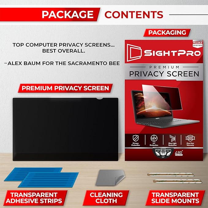 SightPro 15.6 Inch 16:9 Laptop Privacy Screen Filter - Computer Monitor Privacy Shield and Anti-Glare Protector