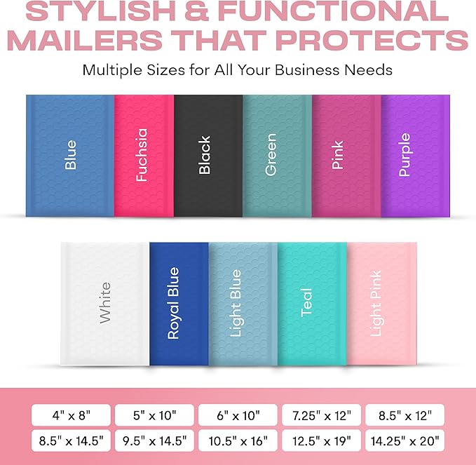 Light Pink 10.5x16 Inch Large Poly Bubble Mailers #5 | Padded Envelopes with Self Seal | Air Lined Cushioned Bubble Mailer | Usable Size 10.5x15 | 200 Pack Bulk | Lightweight shipping Bags