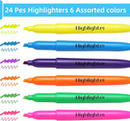 Dacono Highlighters Assorted Colors, Highlighters for School with Soft Chisel Tips, Bible Highlighter No Bleed, Quick-Drying Highlighter Markers for Teacher Students, Classroom Must Have, 24 Pack
