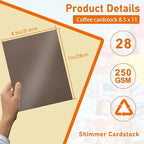 28 Sheets Shimmer Coffee Cardstock 8.5 x 11 Christmas Card, 92lb Heavyweight Dark Brown Paper Card Stock for DIY Making Cards, Wedding Invitations, School Crafting, Greeting Cards