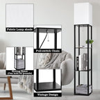 RUNTOP Floor Lamp with Shelves, Shelf Lamp with 3 Color Temperature LED Bulb,Floor-Lamp for Living Room, Modern Tall Standing Display Shelf Floor Lamps for Bedroom, Office (Black)