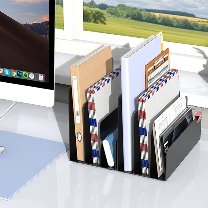 OUTIOE Mail Organizer Countertop, Small Desk File Organizer, Metal File Holder - Essential Workspace Organizers for Office Desk, Home Office (Black)