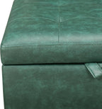 Adeco Green Faux Leather Storage Ottoman with Hinged Lid, 14" Green Square Cube Foot Stool with Storage, Upholstered Vanity Stool with Black Solid Wood Legs for Living Room, Bedroom