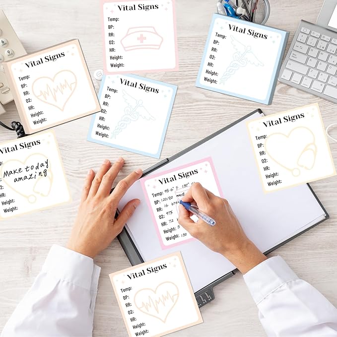 Lovarywow Vital Signs Sticky Notes Gifts, 9 Pack Vitals Notepad 3x3 Inch, Nurse Daily Monitoring Post Memo Pads, Patient Health Checklist Self-Stick Notes Office Hospital Supplies (450 Sheets)