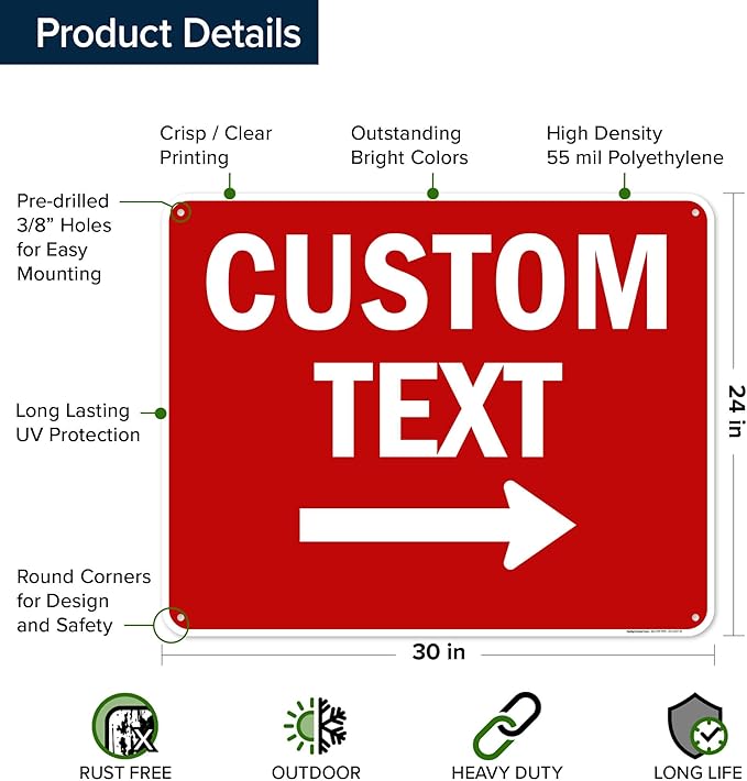 Custom Arrow,Custom Directional Sign, Right Arrow, 24x30 Inches, 55 mil thick HDPE (high density polyethylene) Made in USA by My Sign Center