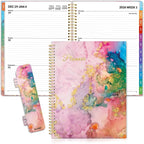 SUNEE 2026 Weekly and Monthly Planner - from January 2026 - December 2026, Daily Agenda Planner with Monthly Tab, Flexible Cover, Note Pages, Pockets, Bookmark, Spiral Binding, Pink Marble, 8.5"x11"