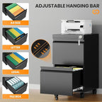 AFAIF 2 Drawer File Cabinet with Lock, Rolling File Cabinets for Home Office, Small Metal Filing Cabinet Office Drawers Under Desk for Letters/Legal/A4 Size, Assembly Required