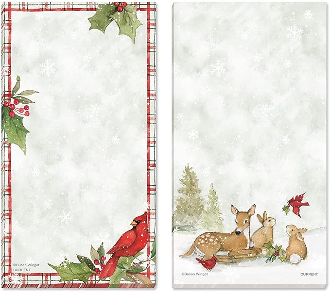Current Peaceful Forest Holiday Magnetic Notepad Set – Set of 12 Memo Pads, 6 Designs, 30-Sheet Pads, 3½ x 6½ Inches, Christmas Shopping List, To-Do Notes