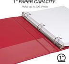 Samsill Durable 1 Inch Binder, Made in the USA, Round Ring Customizable Clear View Binder, Red, 4 Pack (MP48433)